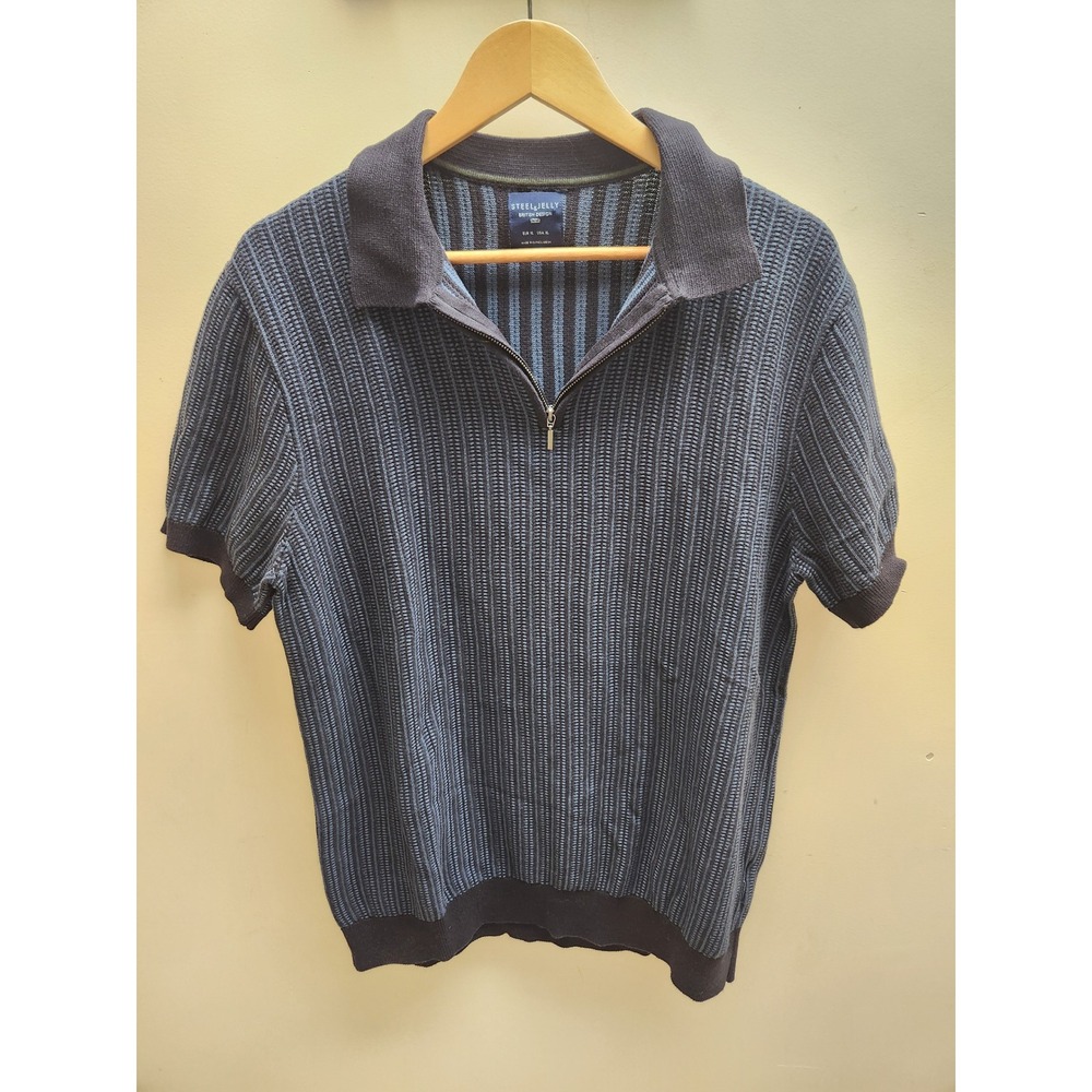 Steel & Jelly Mens XL Blue Striped Knit Quarter Zip Polo Shirt‎ KP313SJHHHS